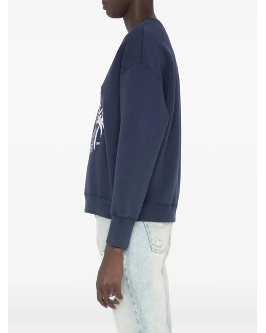 Zadig & Voltaire Blue Graphic-Embroidery T-Neck Sweatshirt