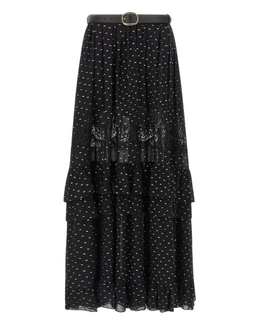 Self-Portrait Black Chiffon lace maxi skirt