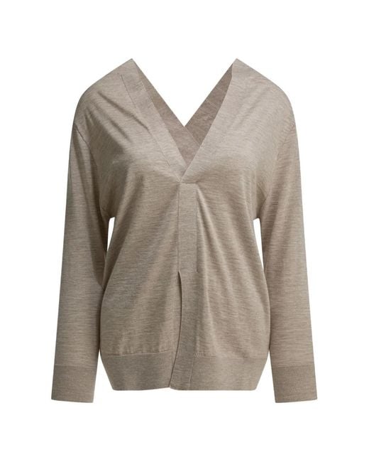 Sa Su Phi Brown V-Neck Cashmere-Blend Sweater
