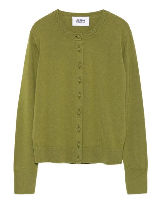 Alpha Studio Green Buttoned Round-Neck Cardigan