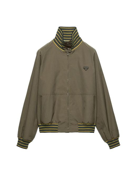 Prada Green Veste En Popeline À Col Montant