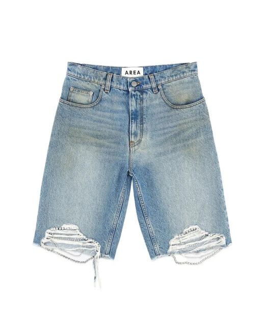 Area Blue Crystal-Embellished Frayed Shorts