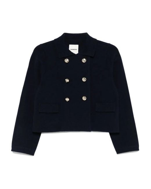 Sandro Blue Double-Breasted Cardigan