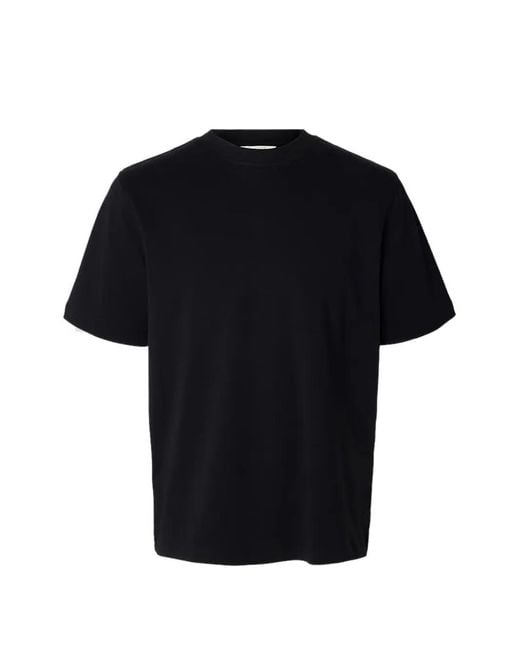 SELECTED Black Short-Sleeve Cotton T-Shirt for men