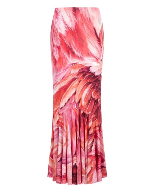 Roberto Cavalli プリント ラッフル マキシスカート Red