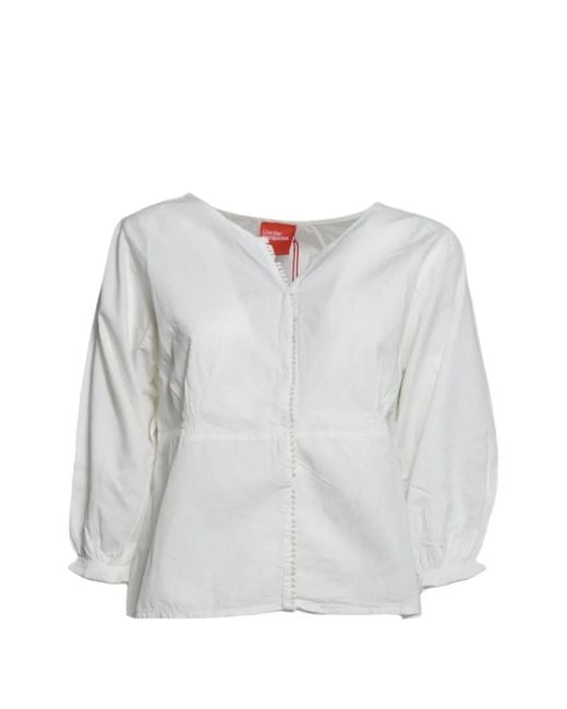 ..,merci White Bobble-Trim Ruched Blouse