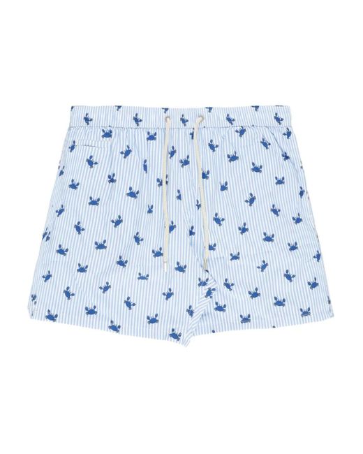 Mc2 Saint Barth Blue Crab-Print Striped Swim Shorts for men