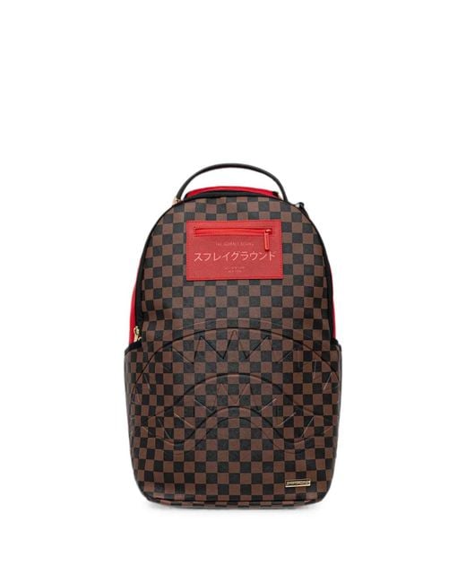 Sprayground Red Check-Pattern Shark-Mouth Backpack