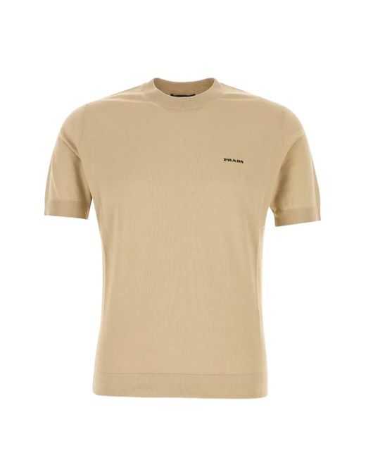 Prada Natural Cotton Crewneck T-Shirt for men