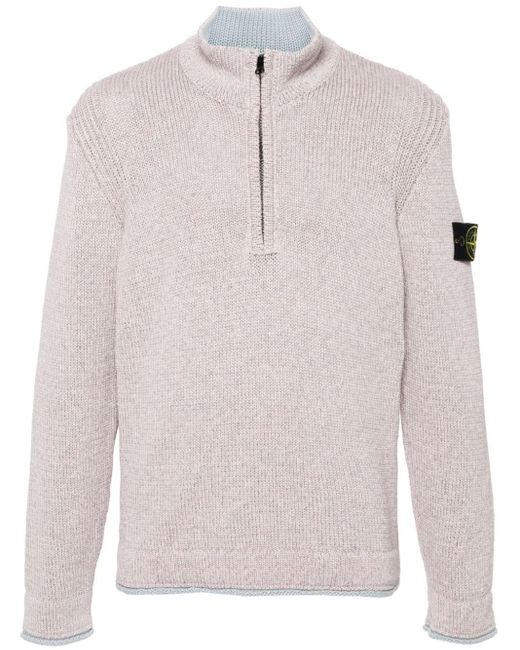 Stone Island White Compass Zip-up Cotton Jumper for men