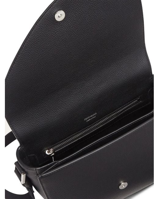 Ferragamo Black Fiamma Medium Leather Messenger Bag for men
