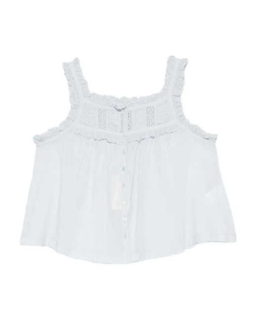 Doen White Frill-Trimmed Button Top