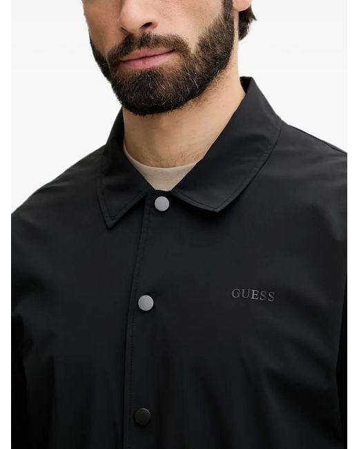Guess Black Logo-Print Press-Stud Jacket for men