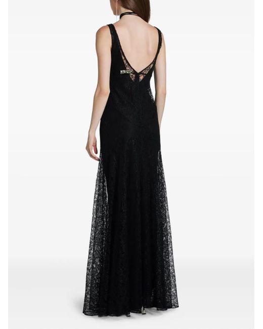 De La Vali Black Lace-Overlay V-Neck Dress