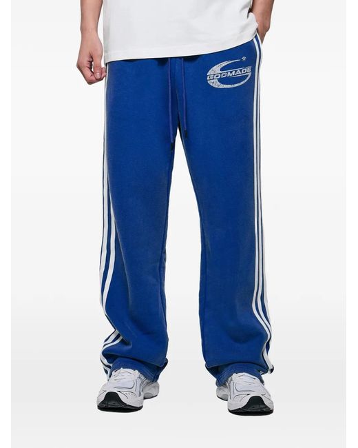 GODMADE Blue Imperial Side-Stripe Track Pants for men