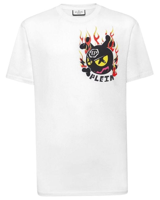 Philipp Plein White Flame-print Cotton T-shirt for men