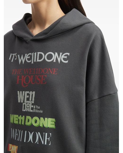 we11done Gray Hooded Graphic Sweatshirt