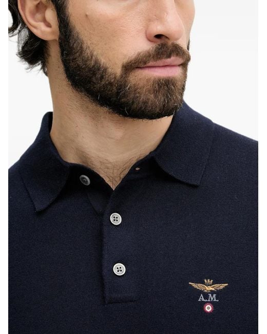 Aeronautica Militare Blue Logo-Embroidered Long-Sleeve Sweater for men