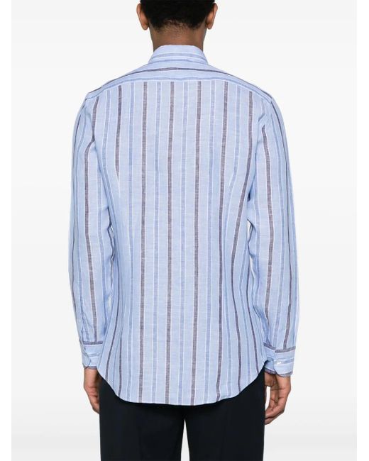 メンズ Etro Pegaso ストライプ リネンシャツ Blue