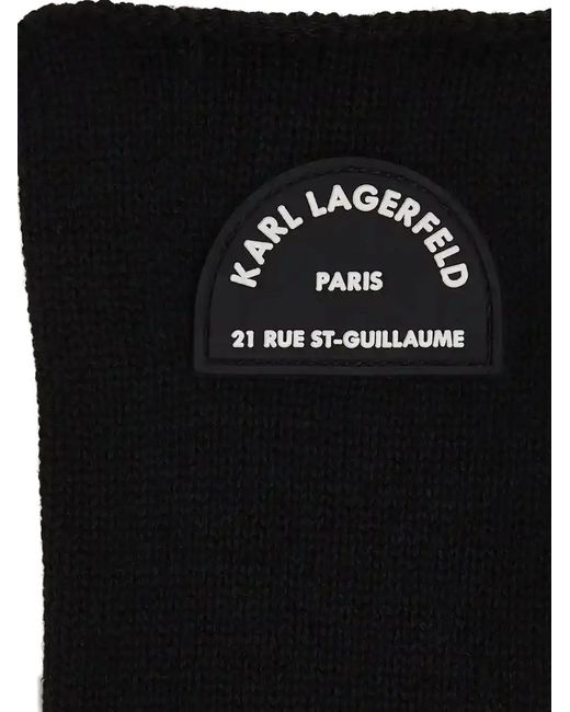 Karl Lagerfeld Black Logo-Patch Knitted Gloves
