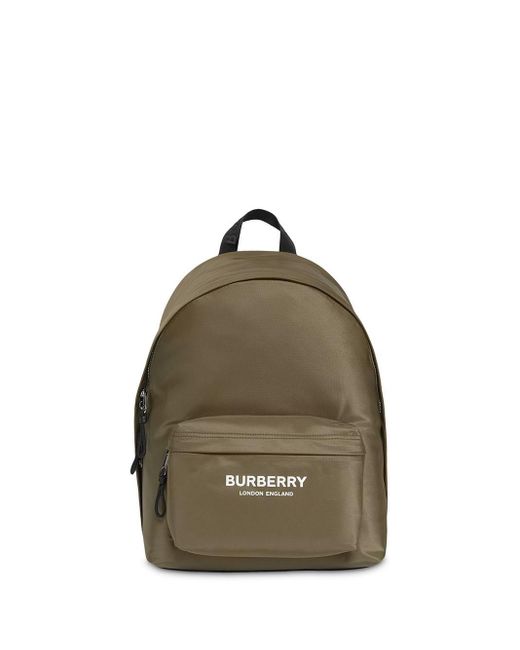 Burberry Green Logo Print Nylon Backpack for men