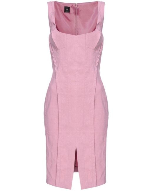 Robe courte en lin à encolure carrée Pinko en coloris Pink