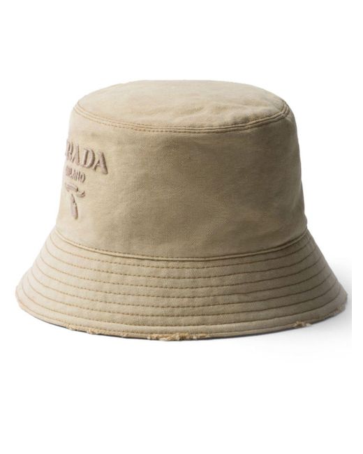 Prada Natural Logo-embroidered Cotton Bucket Hat