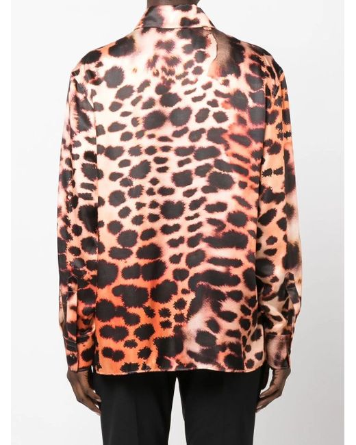 Roberto Cavalli Red Silk Leopard Print Blouse