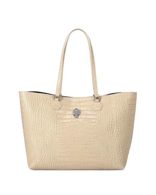 Philipp Plein Natural Crocodile-Embossed Tote Bag
