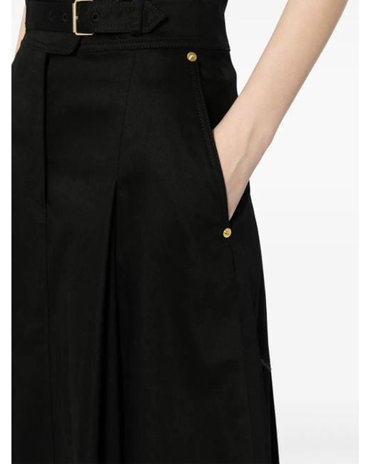 Carolina Herrera Black Pleated Cotton Midi Skirt