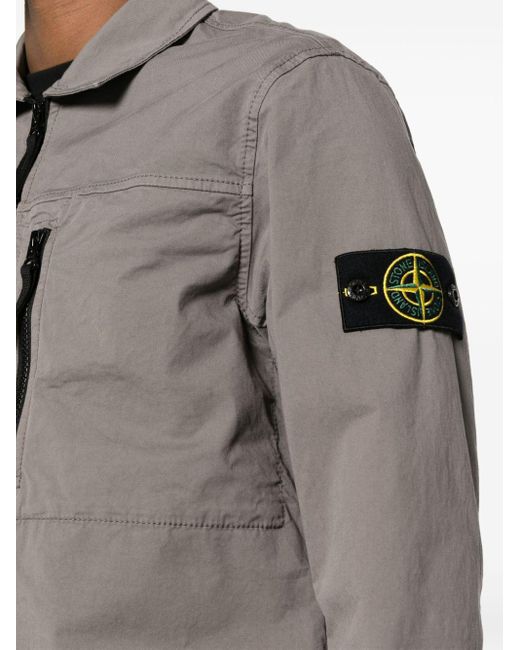 Stone Island Gray Compass Badge Zip-up Overshirt for men
