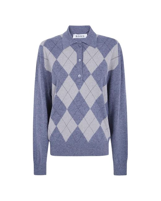 Rohe Blue Argyle-Knit Wool Sweater