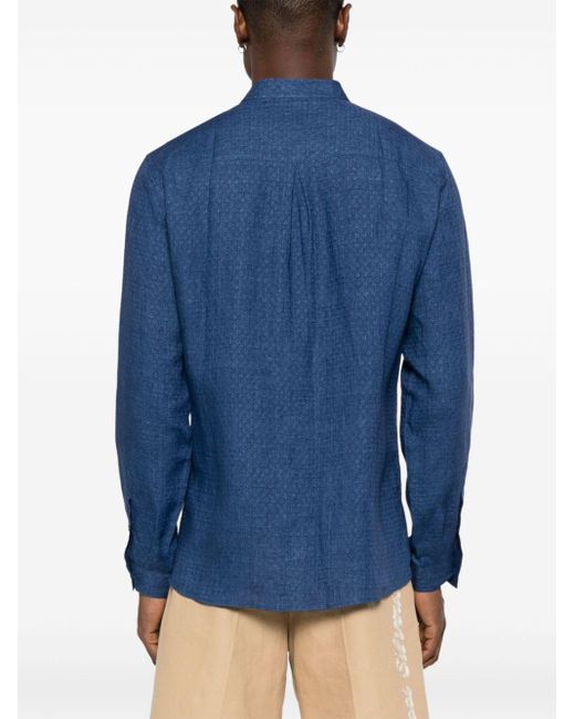 Brunello Cucinelli Blue Patterned-jacquard Linen Shirt for men