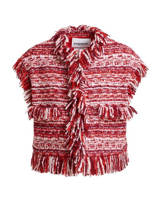 Essentiel Antwerp Red Fringed Wool-Blend Bouclé Jacket