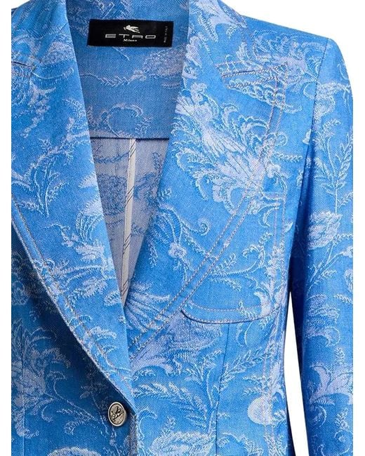 Etro Blue Printed-Brocade Jacket