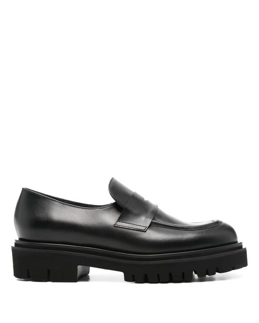 Anna F. Black Leather Loafers