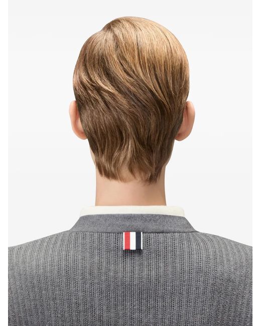 Thom Browne Gray Pointelle Rib-Stitch Cardigan