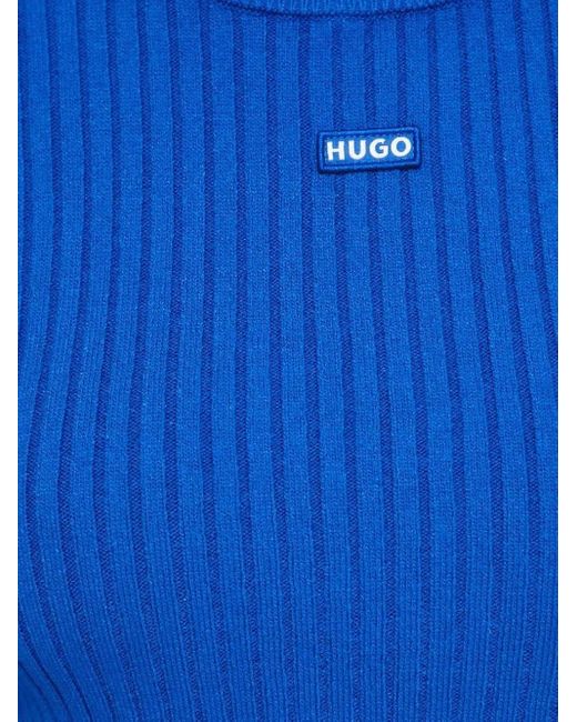 HUGO Blue Gerippter Pullover mit Logo-Patch