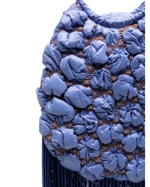 Silvia Tcherassi Blue Toblach Fringed Clutch Bag