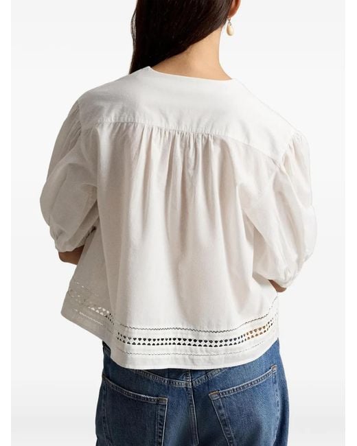 Polo Ralph Lauren White Tie-Neck Cotton Blouse