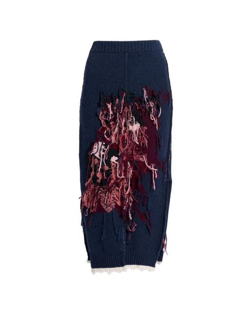 Erdem Blue Fringed-Detail Skirt
