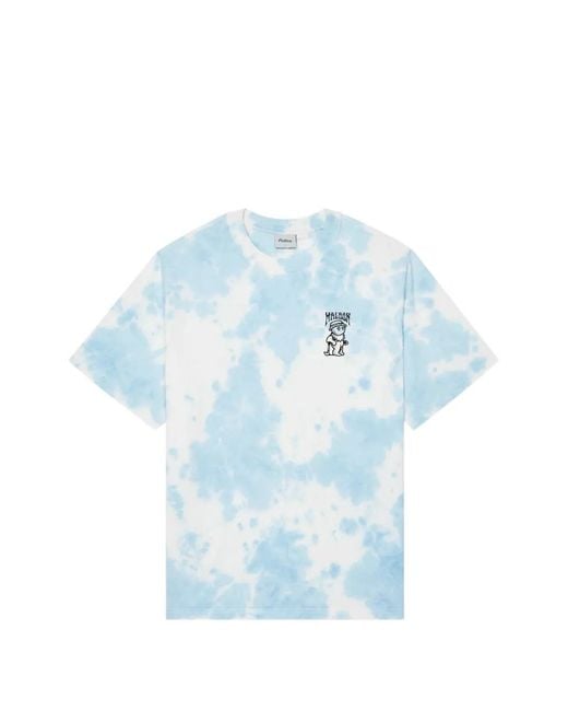 Malbon Golf Blue Tie-Dye Graphic-Print T-Shirt for men