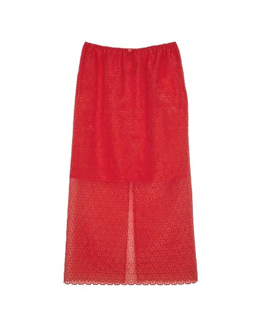 Cecilie Bahnsen レディース レッド Bala フローラルレース スカートの