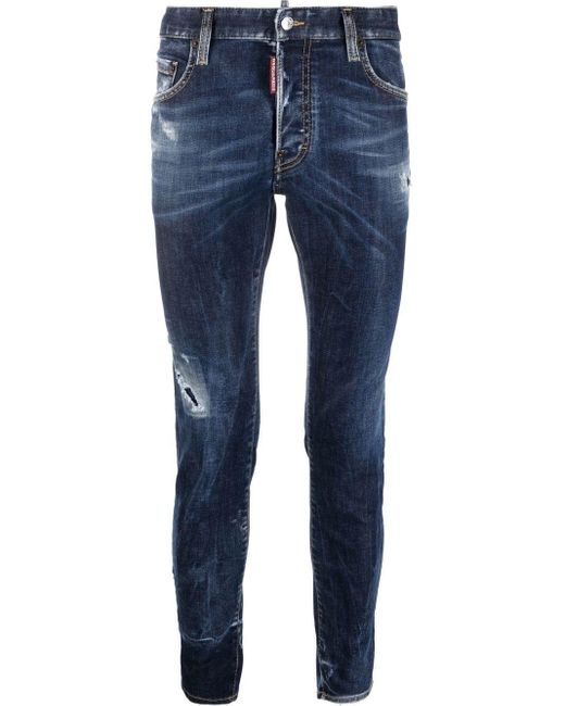 DSquared² Slim-fit Distressed-effect Jeans in het Blue voor heren