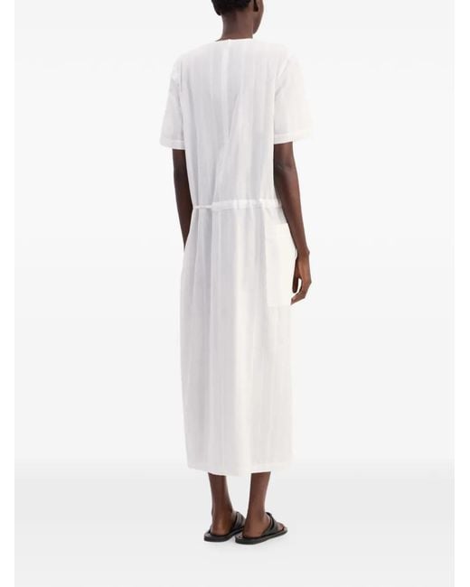Loulou de Saison White Renata Stripped Cinched-Waist Midi Dress