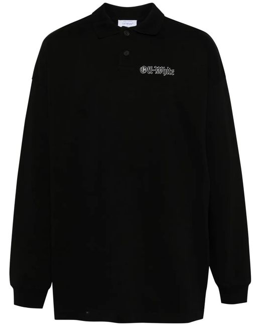 Off-White c/o Virgil Abloh Black Gang-Print Polo Shirt for men