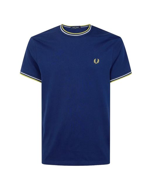Fred Perry Blue Embroidered-Logo Twin-Tipped T-Shirt for men