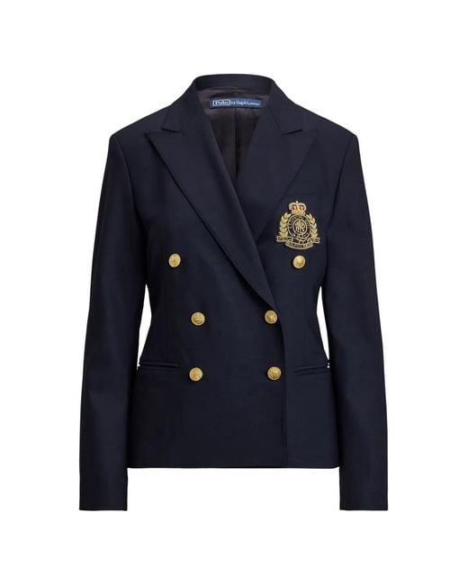 Polo Ralph Lauren Blue Double-Breasted Crest-Patch Blazer