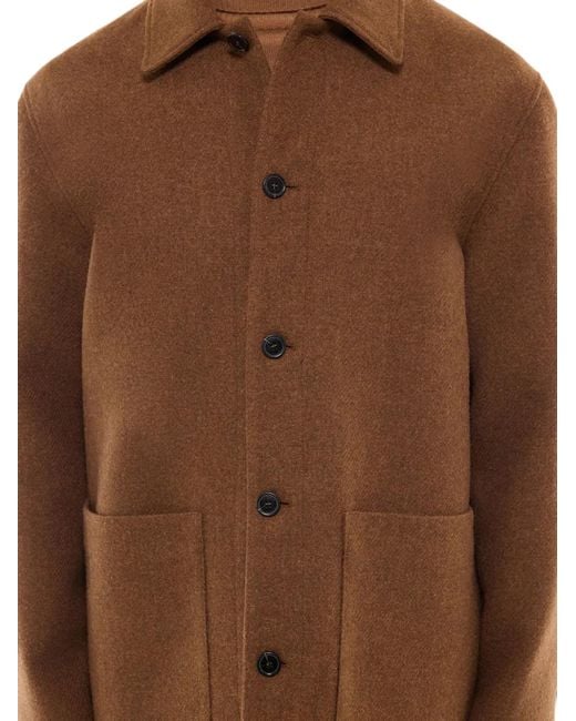 Fursac Brown Classic-Collar Patch-Pocket Coat for men