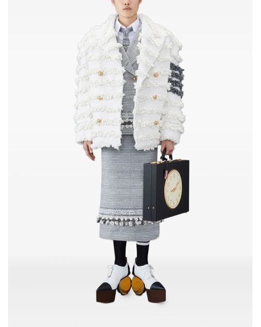 Thom Browne Blue Roped-Shoulder Tweed Jacket